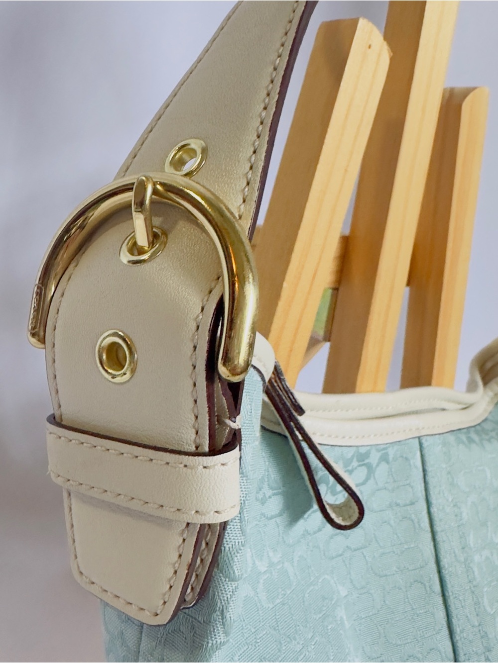 Vtg Coach Y2K Mini Hobo Periwinkle Blue Signature Canvas Shoulder Bag H04J-1455 - Picture 5 of 16